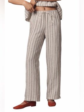 Reformation Olina Linen Striped Casual Straight Leg  Pants Womans M